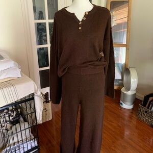 Cozy Brown Knit Two-Piece Lounge Set